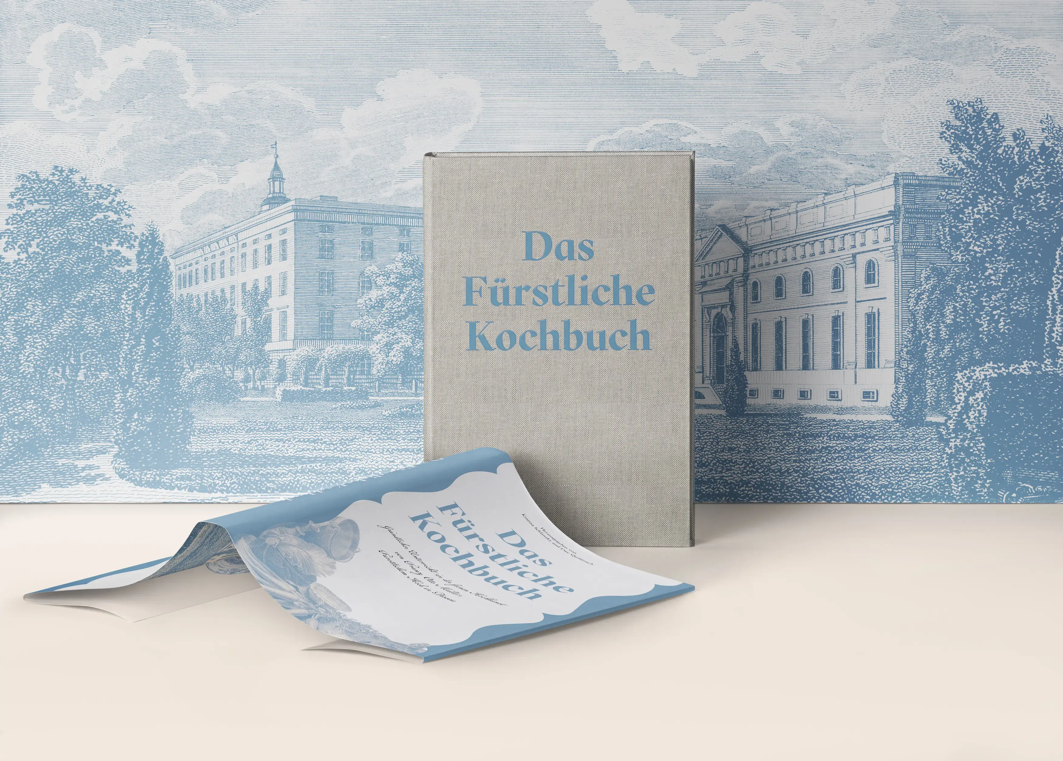 Buch mit Cover vor illusterierter Landschaft